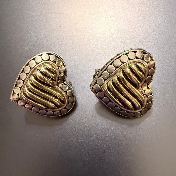 Vintage Brutalist Gold Silver Heart Clip On Earrings - Picture 5 of 6